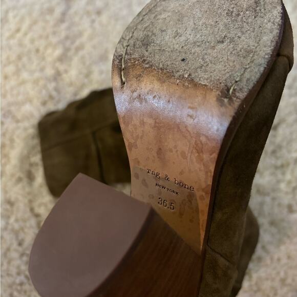 Rag & Bone Mineral Green Suede Leather Bottom Newbury Heeled Booties 36.5 - Picture 8 of 9